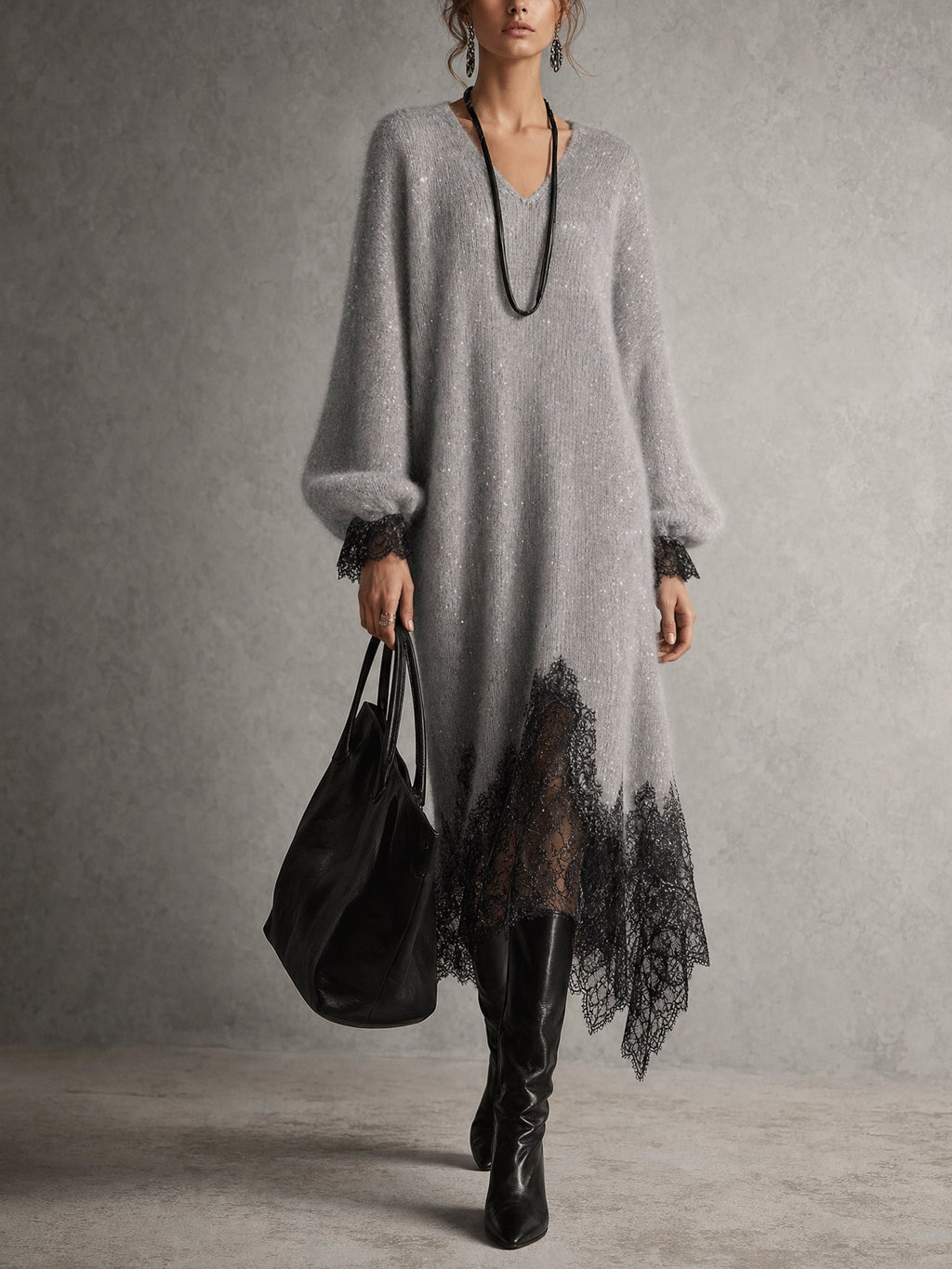 PALOMA | Vestido Midi de Punto Suave con Detalle de Encaje