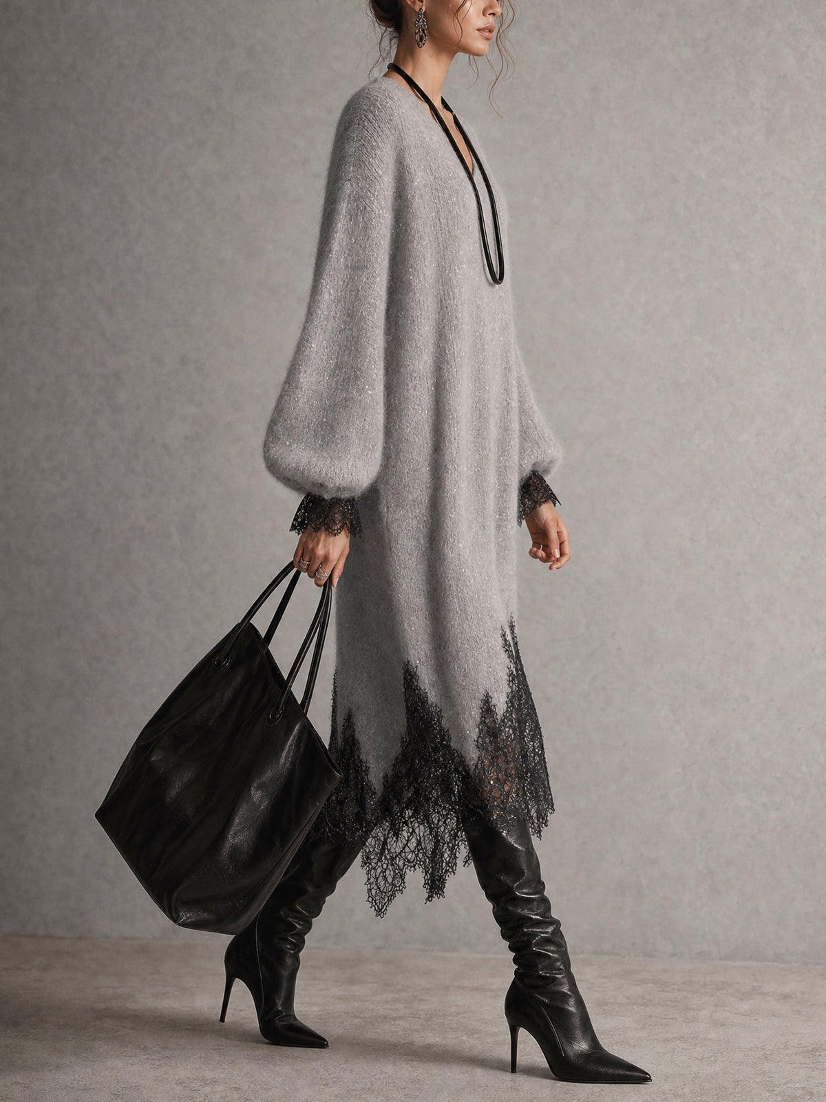 PALOMA | Vestido Midi de Punto Suave con Detalle de Encaje