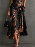 BIANCA | Vestido Cruzado con Estampado Abstracto y Vuelo
