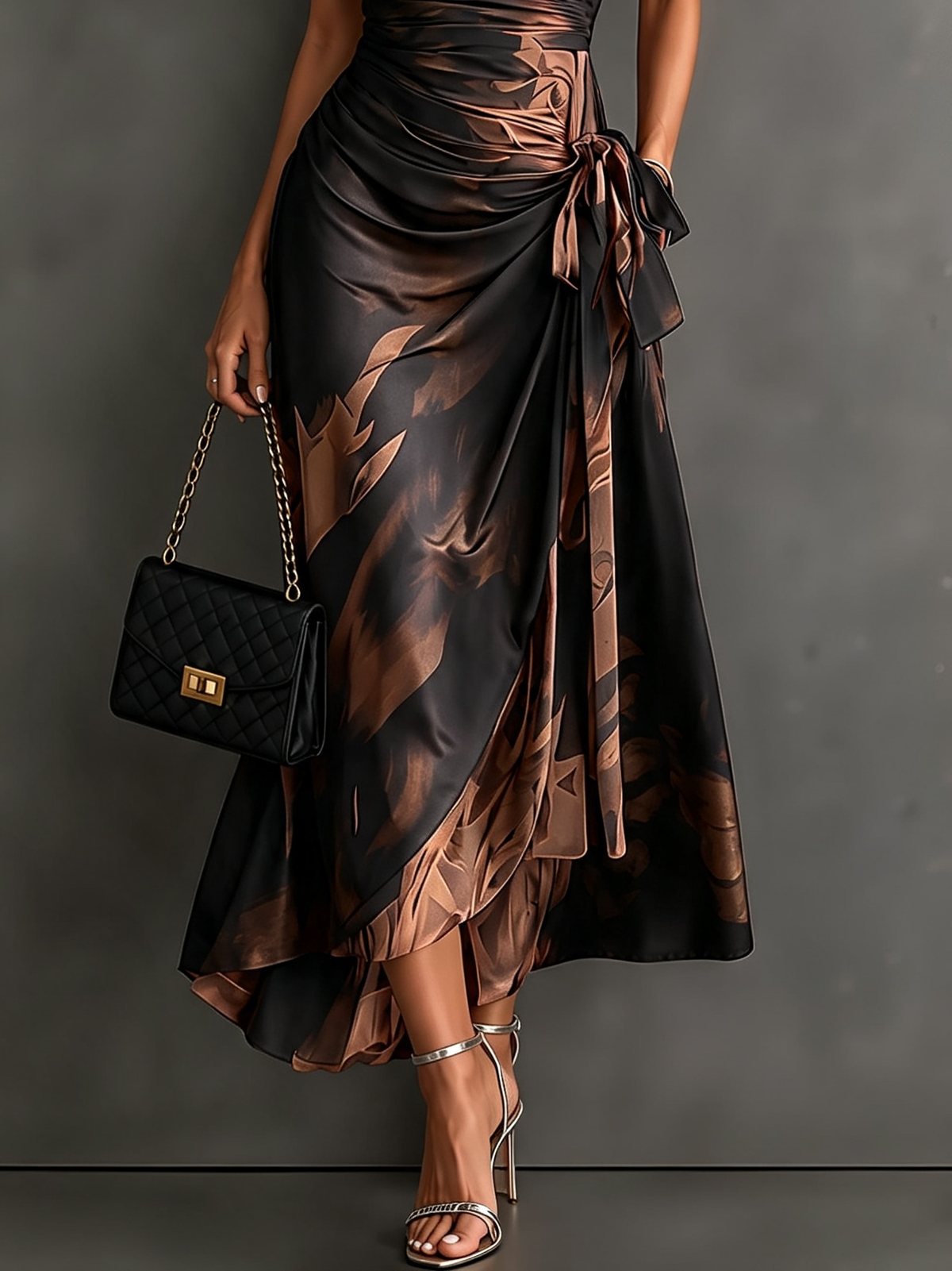 BIANCA | Vestido Cruzado con Estampado Abstracto y Vuelo