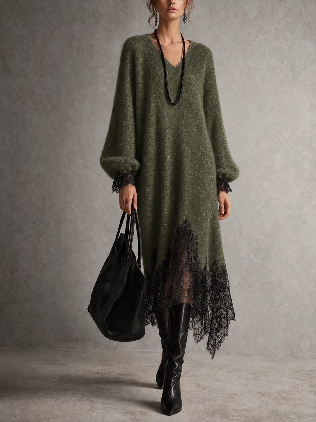 PALOMA | Vestido Midi de Punto Suave con Detalle de Encaje