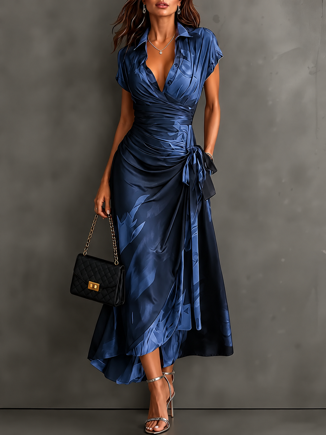 BIANCA | Vestido Cruzado con Estampado Abstracto y Vuelo