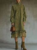 CELIA | Vestido Midi Vintage en Ante con Detalle de Encaje
