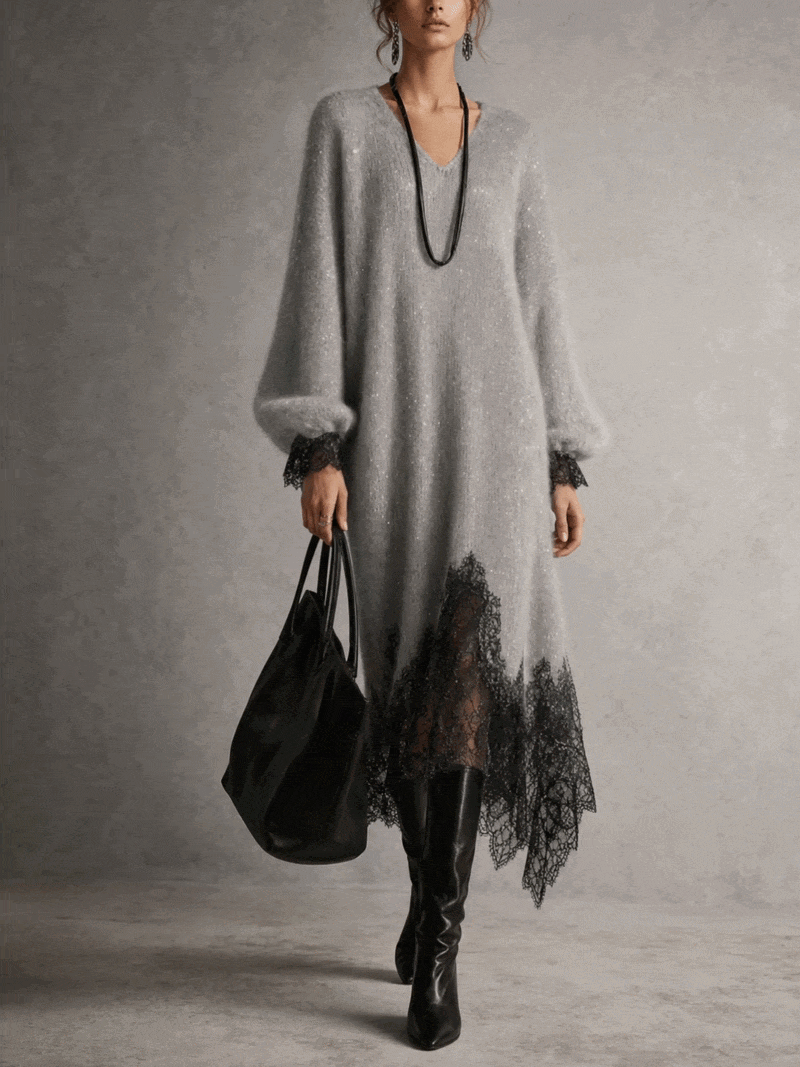 PALOMA | Vestido Midi de Punto Suave con Detalle de Encaje