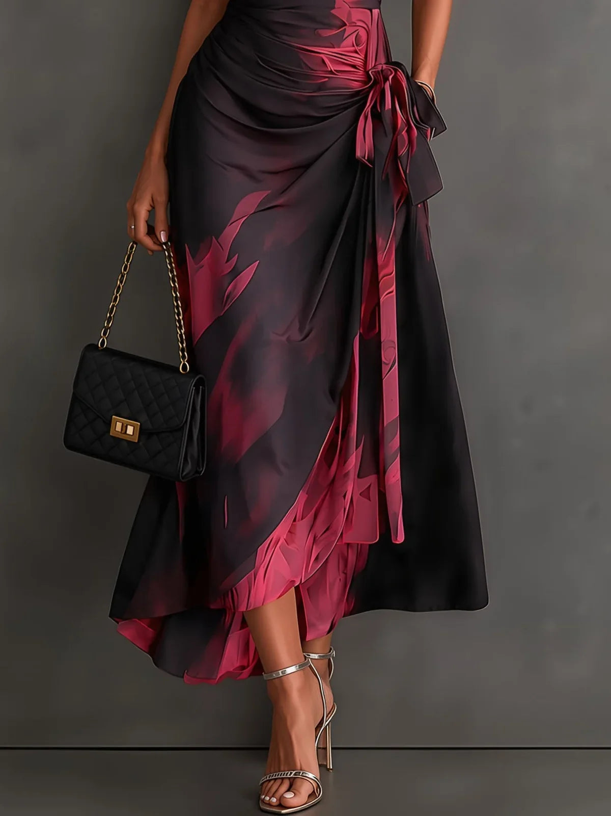BIANCA | Vestido Cruzado con Estampado Abstracto y Vuelo