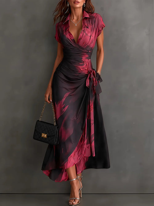 BIANCA | Vestido Cruzado con Estampado Abstracto y Vuelo